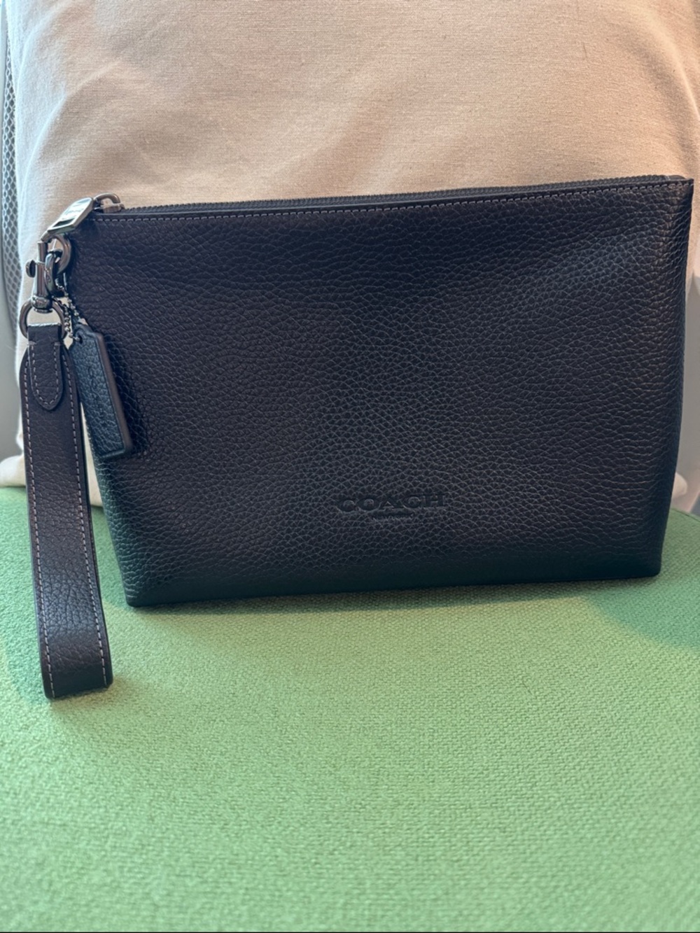 Coach Black Pebbled Leather Wristlet Pouch